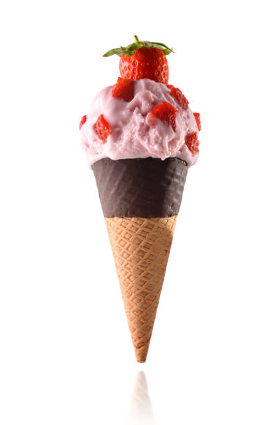 Ice cream cone flavored strawberry isolated white