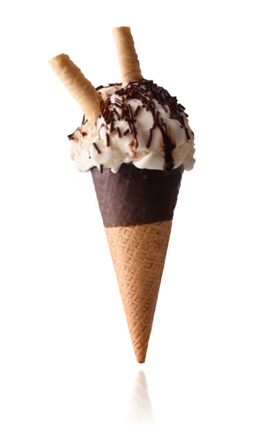 Ice cream cone flavored cream and chocotate isolated white