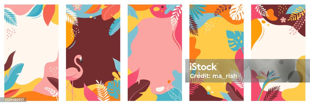 Collection of abstract background designs, summer sale, social media promotional content. Vector illustration - Royalty-free Plano de Fundo arte vetorial