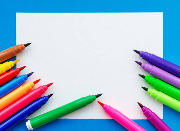 istock Template. Felt pens on a sheet with a place for inscription. View from above. 1224482235