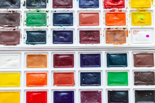 istock watercolor paints on a white background. Art workshop, art school. 1224483797