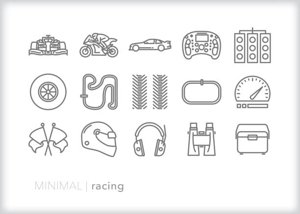 ilustrações, clipart, desenhos animados e ícones de ícones da linha de corrida - corrida de stock car