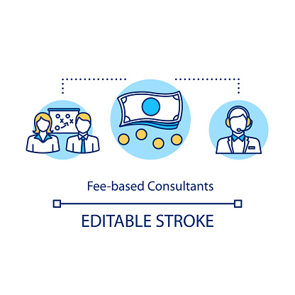 Fee based consultants concept icon. Financial consultation service. Tariffed professional help. Priced expert work idea thin line illustration. Vector isolated outline drawing. Editable stroke