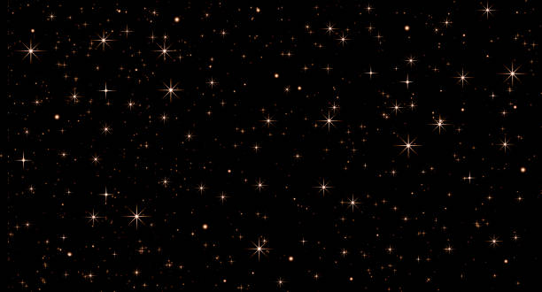 Photo of Golden stars in the black sky, holiday, Golden particles, many stars, space, universe, night sky, Christmas, star Shine