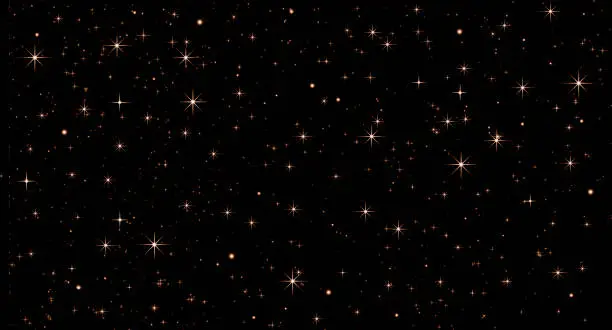 Photo of Golden stars in the black sky, holiday, Golden particles, many stars, space, universe, night sky, Christmas, star Shine
