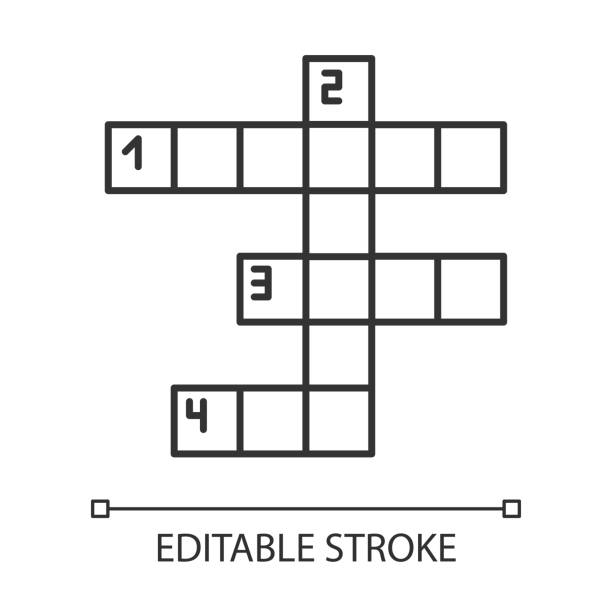 Crossword grid linear icon. Word puzzle. Quiz. Mental exercise. Challenge. Knowledge test. Brain teaser. Thin line illustration. Contour symbol. Vector isolated outline drawing. Editable stroke Crossword grid linear icon. Word puzzle. Quiz. Mental exercise. Challenge. Knowledge test. Brain teaser. Thin line illustration. Contour symbol. Vector isolated outline drawing. Editable stroke crossword puzzle drawing stock illustrations