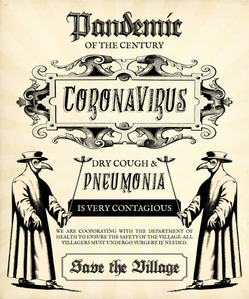 Covid-19 Vintage Retro Plague Announcement Flyer or Poster Template for Coronavirus vector art illustration