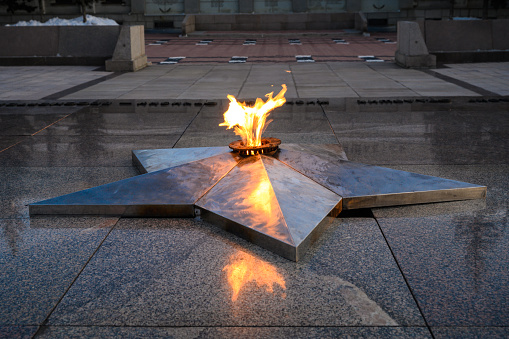Irkutsk, Russia : 03/03/2020 : The Eternal Flame Memorial in Irkutsk is dedicated to the memory of Siberian warriors who fell in battles on the battlefields of the German fascist invaders.
