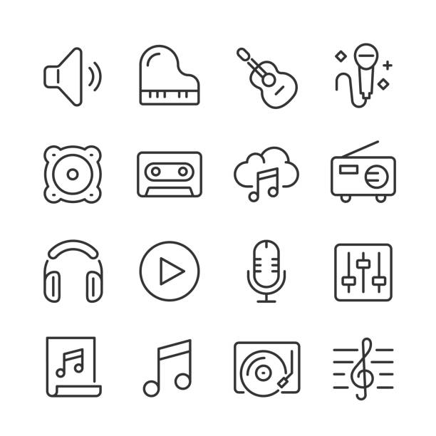 illustrazioni stock, clip art, cartoni animati e icone di tendenza di music & audio icons — serie monoline - machine part audio