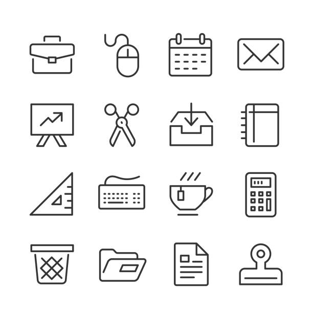 ilustrações de stock, clip art, desenhos animados e ícones de business supply icons — monoline series - triangle square equipment work tool