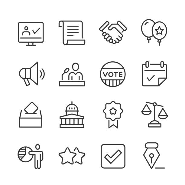 Politics & Voting Icons — Monoline Series Vector outline icon set appropriate for web and print applications. Designed in 48 x 48 pixel square with 2px editable stroke. Pixel perfect. bill legislation stock illustrations