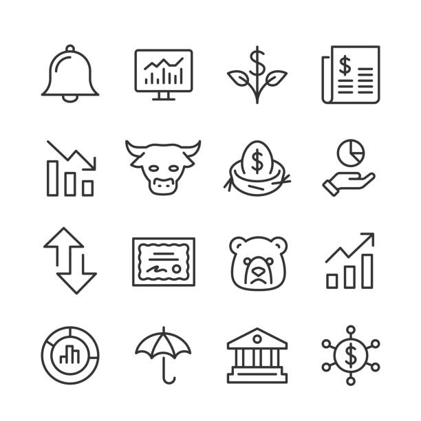 ilustrações de stock, clip art, desenhos animados e ícones de stock market icons — monoline series - wall street