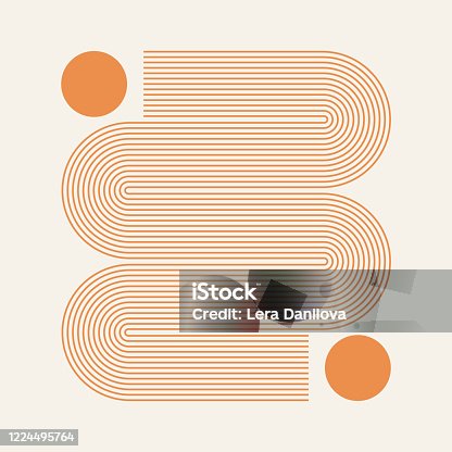 istock Abstract contemporary aesthetic background with geometric Sun lines. Earth tone, golden color. Boho wall decor. Mid century modern minimalist art print. Organic natural shape. 1224495764