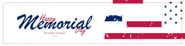 istock Happy Memorial Day. Long Greeting card with USA flag on white background with lettering typography. National American holiday event. Flat vector illustration EPS10 1224496029