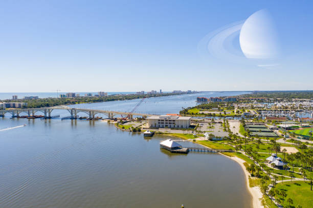 istock Daytona Beach FL coastal scene with augmented reality planet in the sky 1224496740