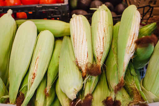Corn, corncob in a mexican market cholula mexico