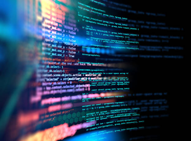 sfondo della tecnologia astratta del codice di programmazione dello sviluppatore software e dello script del computer - tech foto e immagini stock
