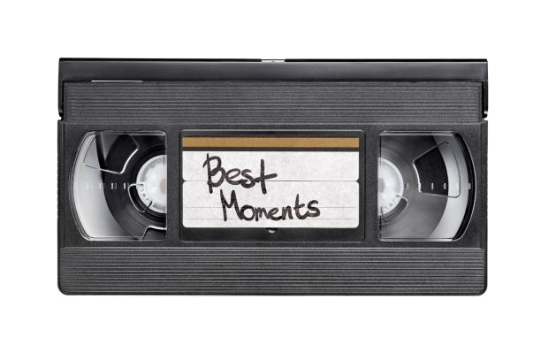 Video tape cassette record with Best moments text isolated on white background.