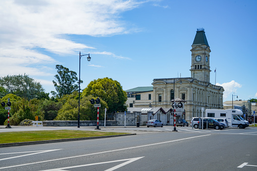 Downtown street view in historic town Oamaru, New Zealand.