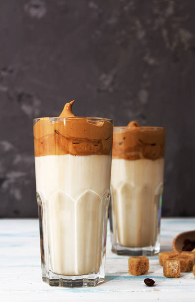 istock Dalgona coffee. Korean coffee in glasses with brown sugar 1224509400