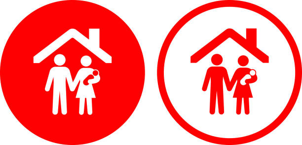 istock Parents with Child Under a House Roof Icon 1224510750