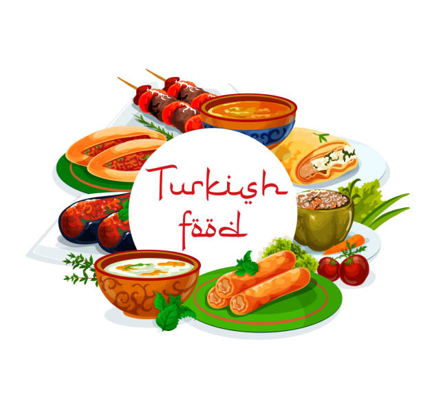 ilustrações de stock, clip art, desenhos animados e ícones de turkish cuisine restaurant menu, authentic food - dolmades