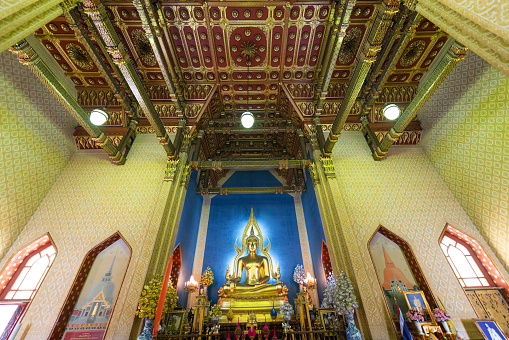 Bangkok, Thailand - May 11, 2019: The Marble Temple in Bankgok Thailand. Locally known as Wat Benchamabophit the most famaus tourist place in bangkok