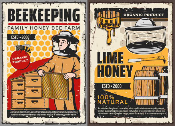 istock Family bee farm, organic honey beekeeping posters 1224513730