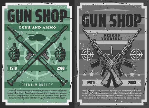 復古海報、軍用武器彈藥和槍店 - arsenal 幅插畫檔、美工圖案、卡通及圖標