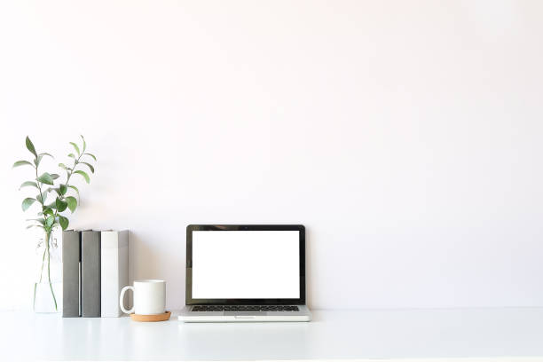 istock Workspace desk and laptop. copy space and blank screen. Business image, Blank screen laptop and supplies. 1224516718
