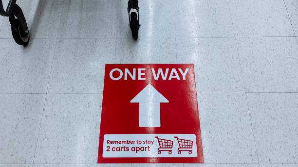 istock Social distancing sign on the floor 1224517734
