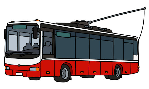 illustrations, cliparts, dessins animés et icônes de le trolleybus rouge et blanc - electric car