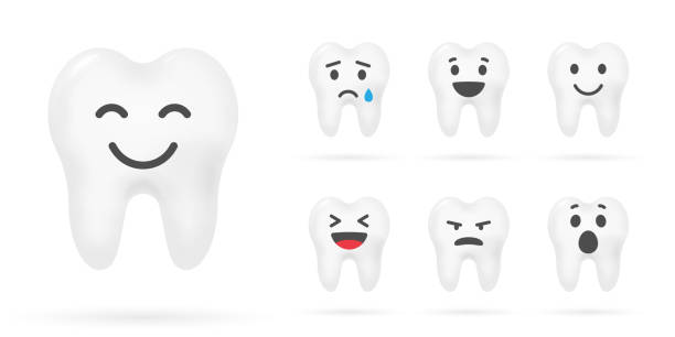 ilustraciones, imágenes clip art, dibujos animados e iconos de stock de dientes con ilustración de sonrisa. iconos de cuidado dental - dented