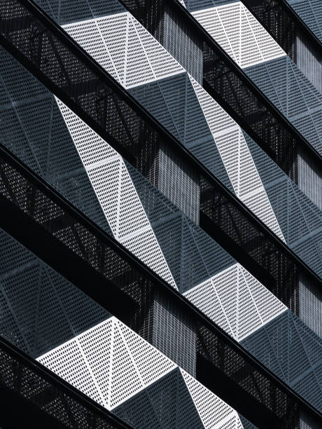 istock Steel Facade Modern building Black Metal sheet grill pattern 1224523013