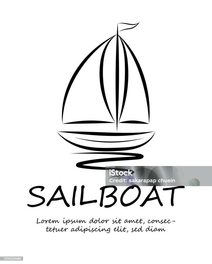 Logo Line Art Vector Của Một Chiếc Thuyền Buồm Nổi Trên Mặt Nước ...