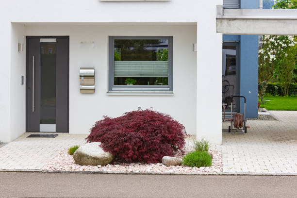 house entrance of new modern building stock photo