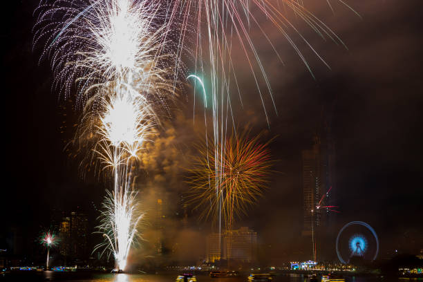istock Beautiful firework on the river for celebration on night 1224524288