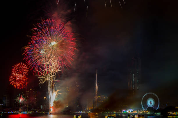 istock Beautiful firework on the river for celebration on night 1224524382