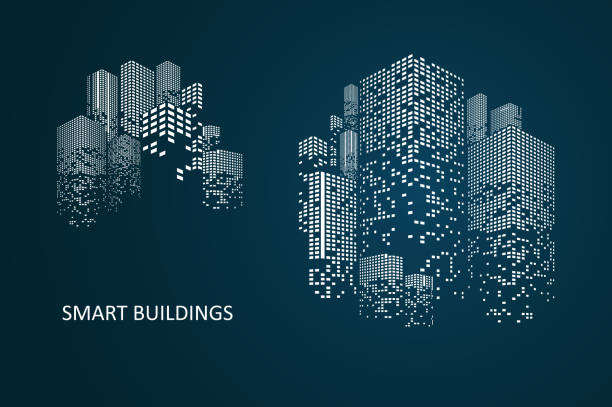 스마트 빌딩 컨셉 디자인 - apartment architecture built structure house stock illustrations