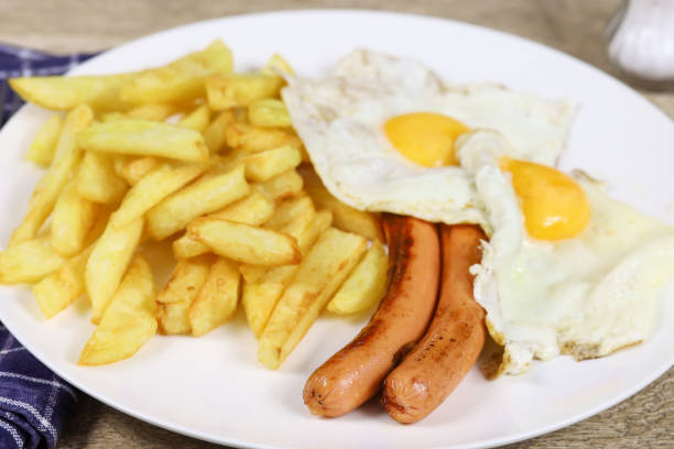 istock fried egg plate, sausage and fries 1224531577
