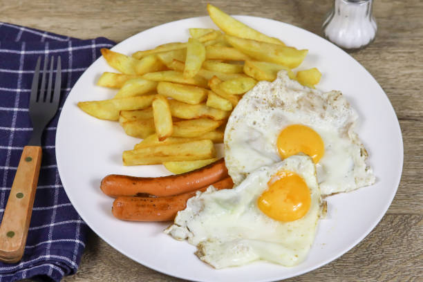 istock fried egg plate, sausage and fries 1224531583