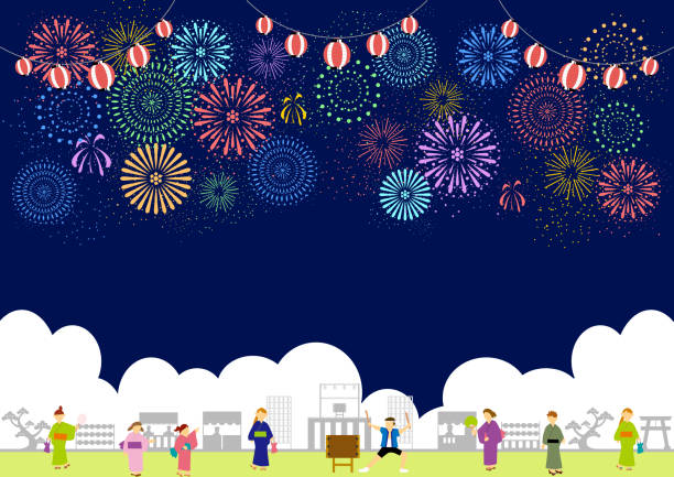 日本の夏の花火大会の人々 - 七夕点のイラスト素材／クリップアート素材／マンガ素材／アイコン素材