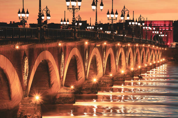 istock Pont de Pierre bridge in Bordeaux at sunset 1224536474