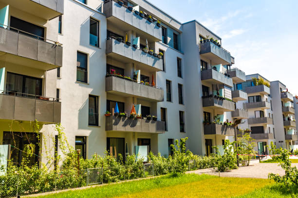 istock Modern apartment buildings with garden 1224537378
