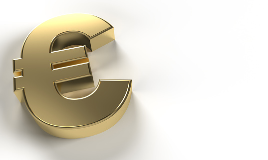 3D render of a golden Euro sign on a white background