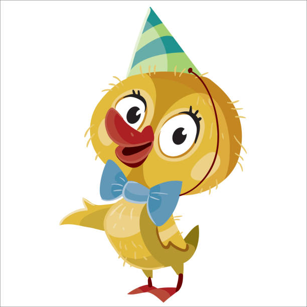 istock cute duckling in party hat, childhood, holiday, fun, isolated object on a white background, 1224543779