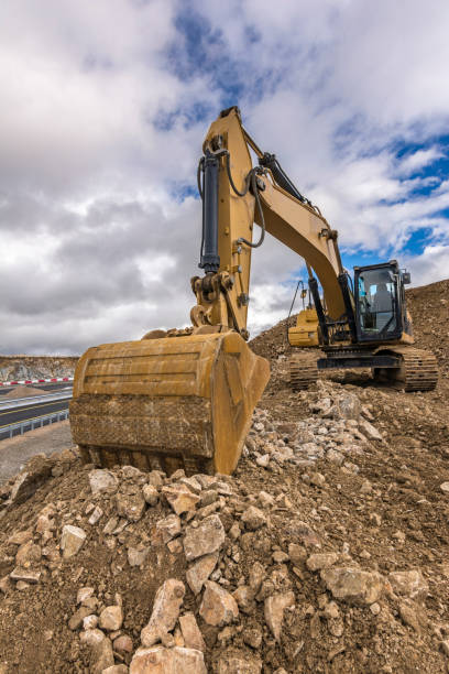 istock Landscape of a bulldozer on a road construction 1224548728