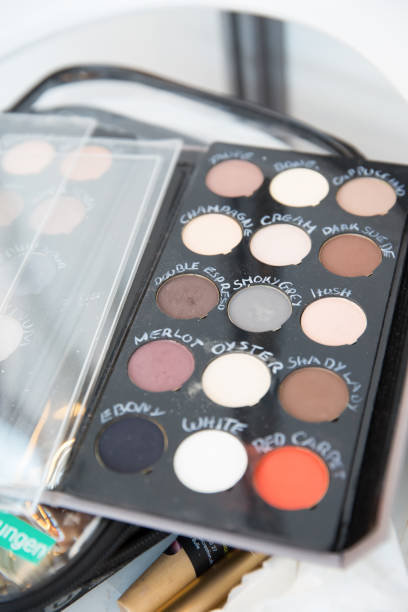 istock Multi Coloured Eyeshadow Make-up Palette on Beautician Table 1224549945