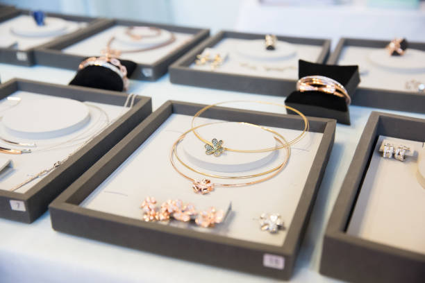 istock Gold and Silver Jewelry (Necklaces, Earings, Rings and Bracelets) in Display Trays, Boxes and Cushions 1224549983