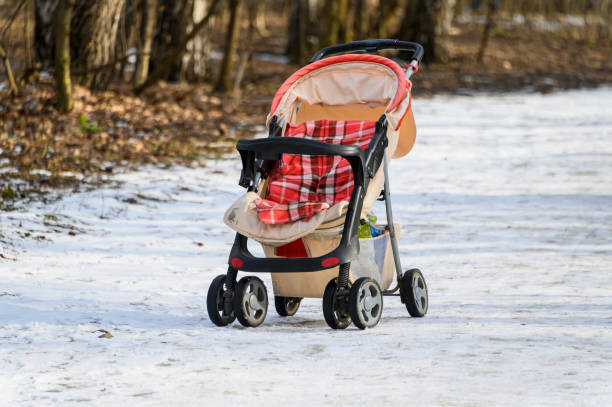 istock An empty baby stroller on the path in the winter Park. 1224550346